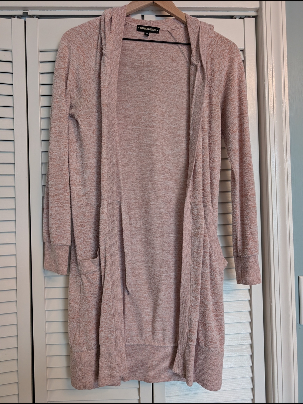 Inspired Hearts Pink Hooded Open-Front Cardigan Sweater